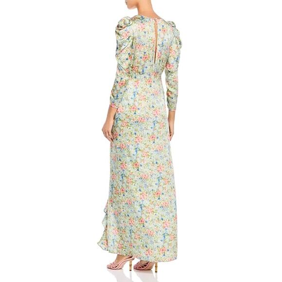 NOTES DU NORD Designer Pink Blue & Green Ruffle Floral Maxi Silk Dress – US 6/8 - Picture 12 of 16
